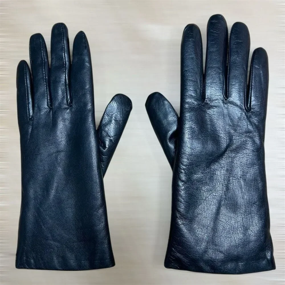 Vintage, Black Genuine Leather Gloves Lux Faux Fur Lined Interior, Women’s Small